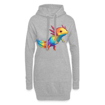 Farbenfrohes Axolotl-Regenbogen-Pop-Art-Aquarell - Hoodie-Kleid - Grau meliert - Vorne