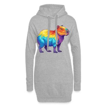 Bunte Capybara-Regenbogen-Pop-Art-Aquarell - Hoodie-Kleid - Grau meliert - Vorne