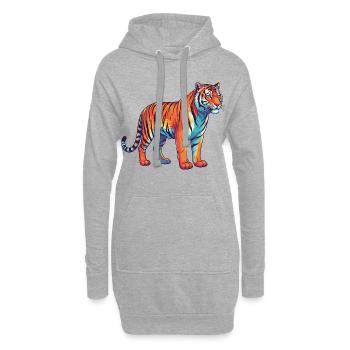 Buntes Tiger-Regenbogen-Pop-Art-Aquarell - Hoodie-Kleid - Grau meliert - Vorne