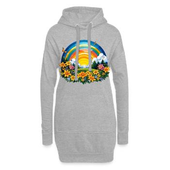 Blühender Regenbogen am Sonnenaufgang - Hoodie-Kleid - Grau meliert - Vorne