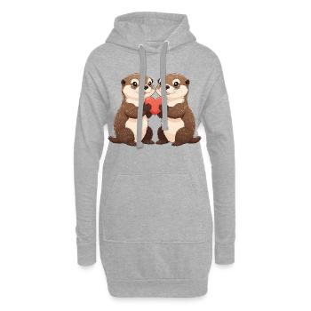 Otter-Duo mit Herz - Hoodie-Kleid - Grau meliert - Vorne