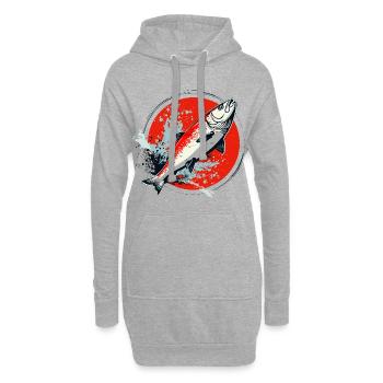 Image de poissons - Sweat-shirt à capuche long Femme - gris chiné - Devant