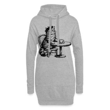 Chat avec béret dans un café au design rétro - Sweat-shirt à capuche long Femme - gris chiné - Devant