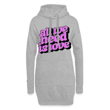 Liebe reicht: Retro Love Typo - Hoodie-Kleid - Grau meliert - Vorne