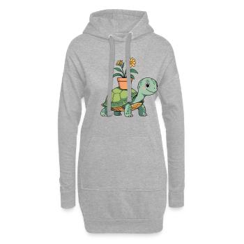 Petite tortue avec pot - Sweat-shirt à capuche long Femme - gris chiné - Devant