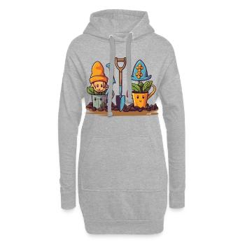 Gartenfreunde: Gnome in Töpfen - Hoodie-Kleid - Grau meliert - Vorne