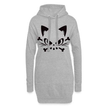 Katzen Totenkopf | Minimal Skull & Bones Motiv - Hoodie-Kleid - Grau meliert - Vorne