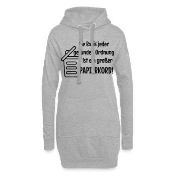Basisordnung: Großer Papierkorb Witzer Spruch Büro - Hoodie-Kleid - Grau meliert - Vorne