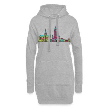 Mons City Skyline Glockenturm Moderne Linienzeichnung - Hoodie-Kleid - Grau meliert - Vorne