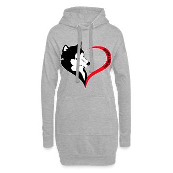 Schwarzweiß Husky Herzlogo - Hoodie-Kleid - Grau meliert - Vorne