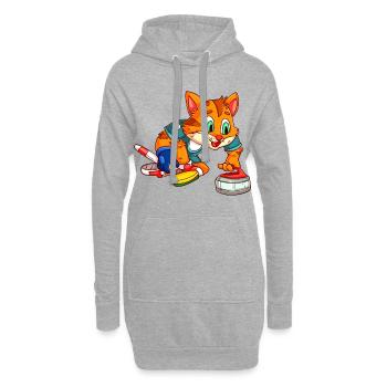 Katzen Curling / Curlingspieler Katze - Hoodie-Kleid - Grau meliert - Vorne