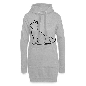 Elegant Cat with Heart Tail | Minimal Love Line Ar - Hoodie-Kleid - Grau meliert - Vorne