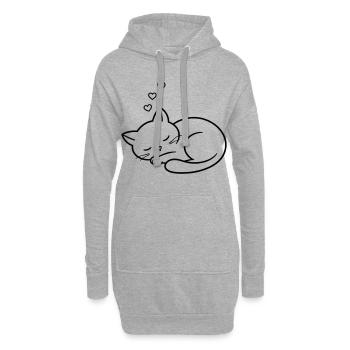 Sleeping Cat with Hearts | Cute Love Line Art - Hoodie-Kleid - Grau meliert - Vorne