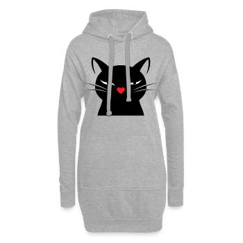 Cute Cat Face with Red Heart Nose | Line Art Cat - Hoodie-Kleid - Grau meliert - Vorne