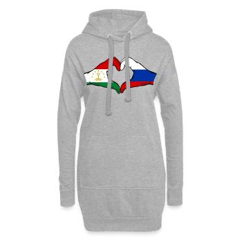 Drapeau du Tadjikistan Russie Mains Forme de cœur - Sweat-shirt à capuche long Femme - gris chiné - Devant