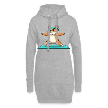 Yoga-Bulldoggen-Hund führt Krieger-Pose aus - Hoodie-Kleid - Grau meliert - Vorne