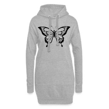 Totenkopf und schwarzer Schmetterling - Hoodie-Kleid - Grau meliert - Vorne