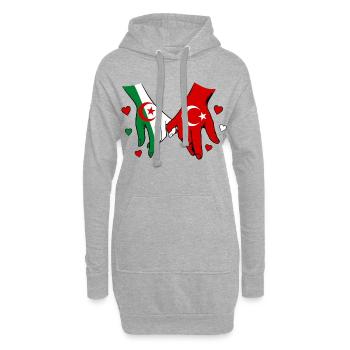 Algérie Drapeau Turc se tenant la main - Sweat-shirt à capuche long Femme - gris chiné - Devant
