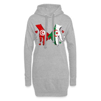 Tunisie-Algérie Drapeau main dans la main - Sweat-shirt à capuche long Femme - gris chiné - Devant