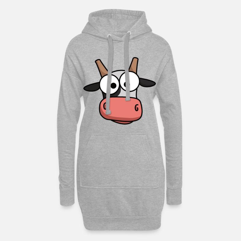 Kuh-Gesicht Comic mit großen Augen - Hoodie-Kleid - Grau meliert
