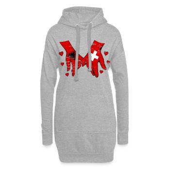 Drapeau de l’Albanie et de la Suisse se tenant la main utilisé - Sweat-shirt à capuche long Femme - gris chiné - Devant