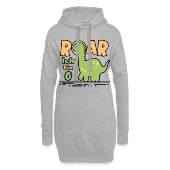 6ème anniversaire dinosaure - Sweat-shirt à capuche long Femme - gris chiné - Devant