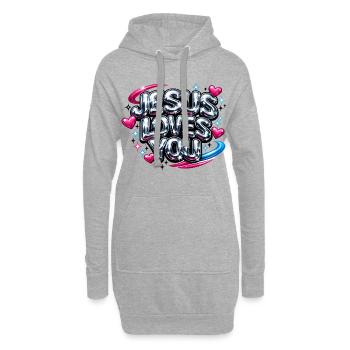Jesus Loves You Streetwear - Hoodie-Kleid - Grau meliert - Vorne