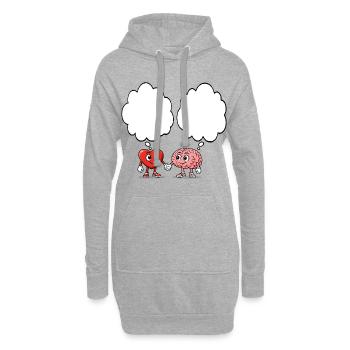 Herz und Gehirn halten Hände  - Hoodie-Kleid - Grau meliert - Vorne