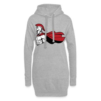 Spartiate_Guerrier_Mascotte_Casque_Cape_Rouge - Sweat-shirt à capuche long Femme - gris chiné - Devant