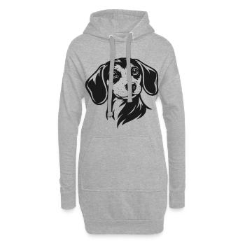 Dackel Porträt - Hoodie-Kleid - Grau meliert - Vorne