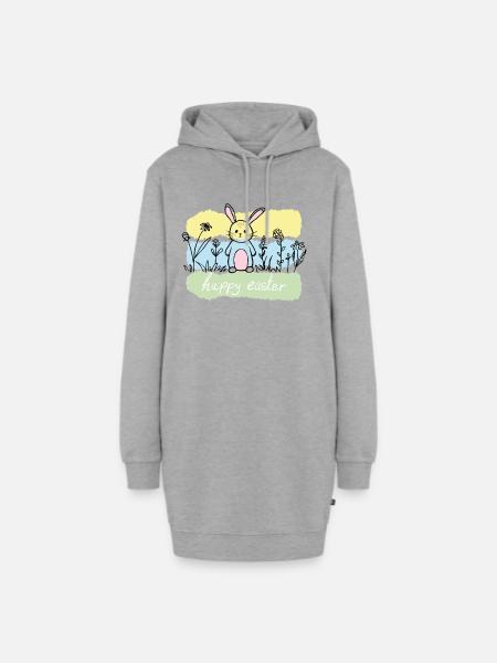 Pastellhase im Frühlingsfeld - Hoodie-Kleid - Grau meliert