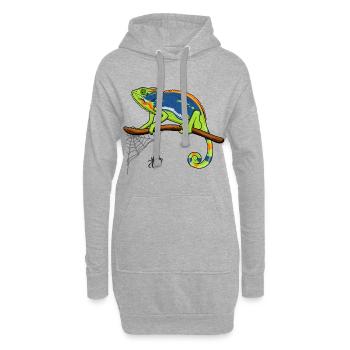 Chamäleon auf Ast mit Spinnennetz - Hoodie-Kleid - Grau meliert - Vorne