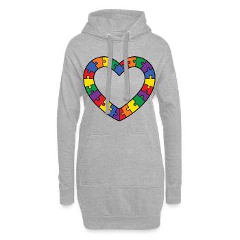 Autismus Puzzle Herz Motiv - Hoodie-Kleid - Grau meliert - Vorne