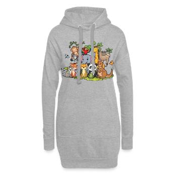 Niedliche Tiere Zoo-Party Dschungel-Zoo-Geburtstag - Hoodie-Kleid - Grau meliert - Vorne
