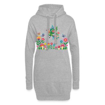 Frühlingsanfang Vogel in bunter Blumenwiese Motiv - Hoodie-Kleid - Grau meliert - Vorne