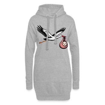 Cigogne volante avec un rose bébé - Sweat-shirt à capuche long Femme - gris chiné - Devant