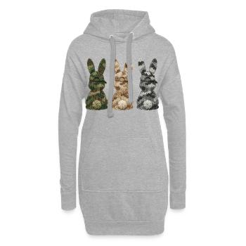 3 Hasen von hinten in einer Reihe Cap Tarnfarben  - Hoodie-Kleid - Grau meliert - Vorne