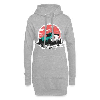 Teal Rally Car Sonnenuntergangs-Sketch - Hoodie-Kleid - Grau meliert - Vorne