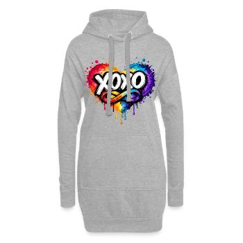 XOXO Liebe im Farbherz zum Valentinstag - Hoodie-Kleid - Grau meliert - Vorne