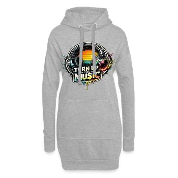 TURN UP THE MUSIC Kopfhörer Retro Musikmotiv - Hoodie-Kleid - Grau meliert - Vorne