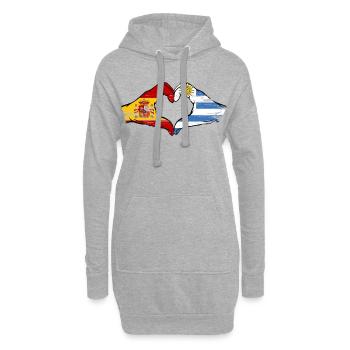 Drapeau Cœur Espagne Uruguay utilisé - Sweat-shirt à capuche long Femme - gris chiné - Devant