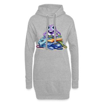Monstre créatif sur une pile de livres - Sweat-shirt à capuche long Femme - gris chiné - Devant