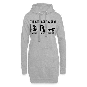 T-Rex Gym Struggle – lustiges Dinosaurier-Gewichtheben - Hoodie-Kleid - Grau meliert - Vorne
