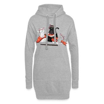 Chats kawaïens mangeant des sushis - Anime japonais mignon - Sweat-shirt à capuche long Femme - gris chiné - Devant