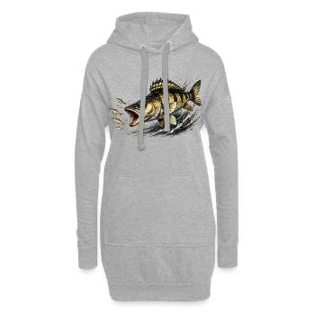 Zander Strike-Modus – Fressfischfang-Design - Hoodie-Kleid - Grau meliert - Vorne