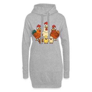 Hühner, Hähne und Küken - Hoodie-Kleid - Grau meliert - Vorne