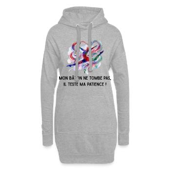 Mon_bton_ne_tombe_pas-_il_teste_ma_patience_- - Sweat-shirt à capuche long Femme - gris chiné - Devant