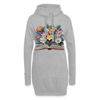Buch und Blumen - Hoodie-Kleid - Grau meliert - Vorne