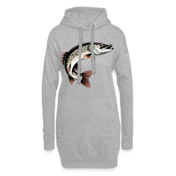 Raubfisch Hecht - Hoodie-Kleid - Grau meliert - Vorne