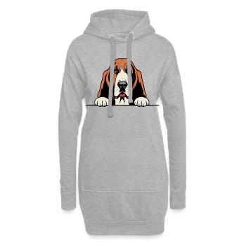 Basset_Hound avec pattes, dessin animé en vue de face coloré - Sweat-shirt à capuche long Femme - gris chiné - Devant